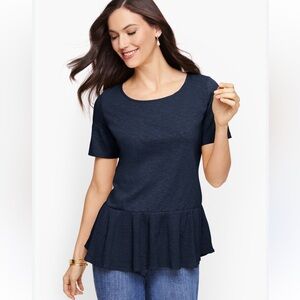 Talbots Navy Short Sleeve Peplum Top